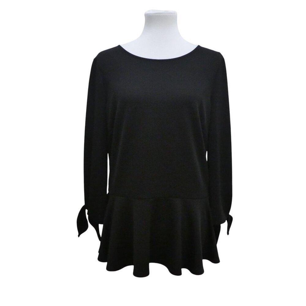 Banana Republic Black Slinky Knit Tie Sleeves Peplum Top Womens Large